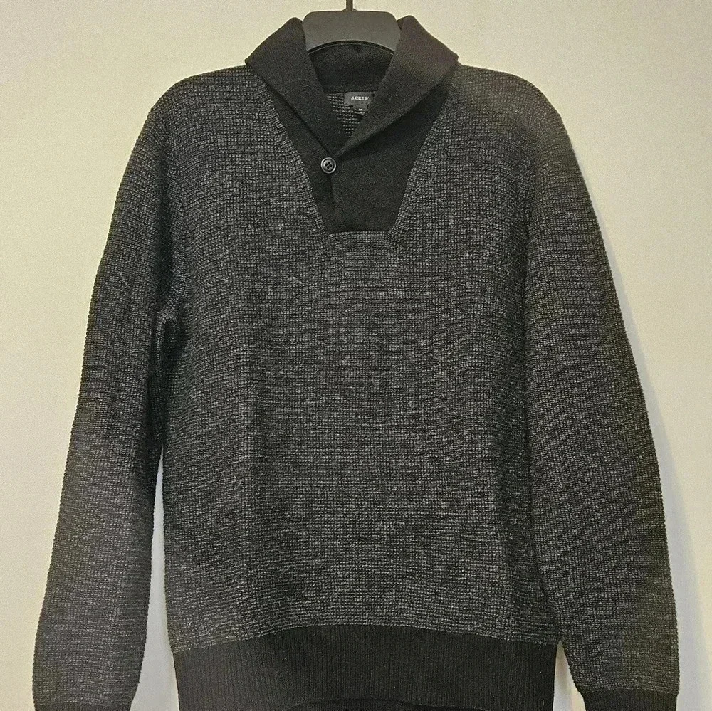 J Crew Chunky Tight Knit Sweater Long Sleeve Cowl Neck Black 100% Wool Large